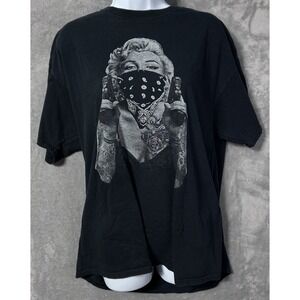Marilyn Monroe Gangster Graphic T-Shirt Black Men's Large Tattoo Bandana Guns